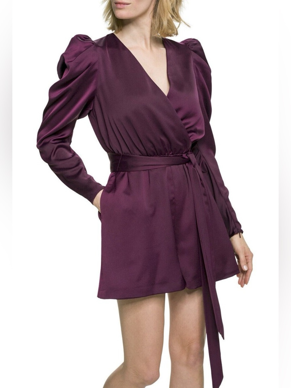 Ted Baker NWT Liannii Wrap Front Exaggerated Sleeve Romper Deep Purple Sz1 (0-2)